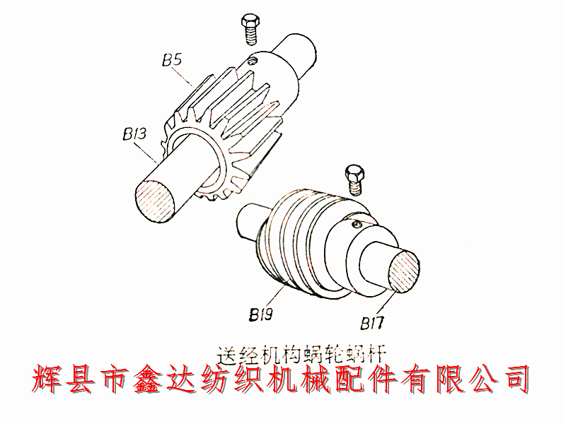 Diagram of the worm gear and worm wheel of the sending mechanism